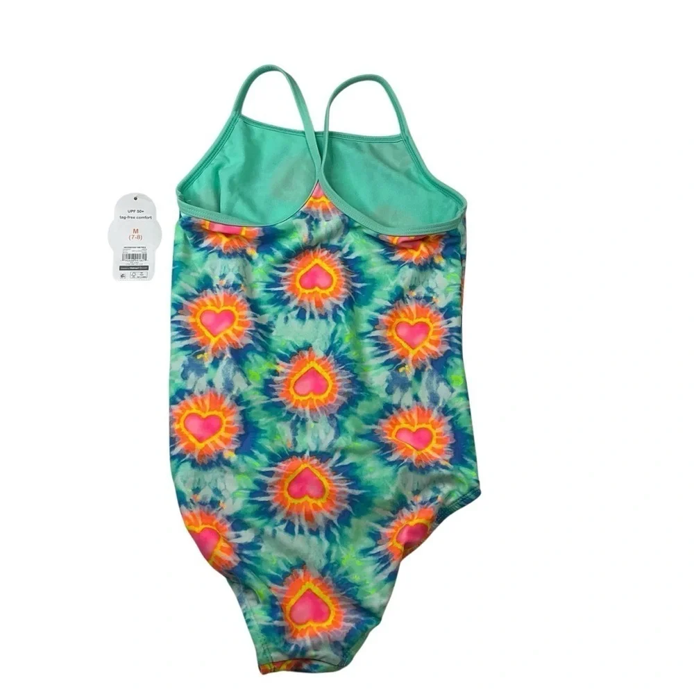 Wonder Nation Girls‎ Swimsuit Heart Tie Dye One Piece Size Medium UV Protection
